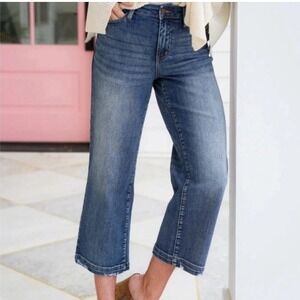 Judy Blue Look at Me Now Jeans Womens 0/24 Blue High Rise Crop Wide Leg Fray Hem